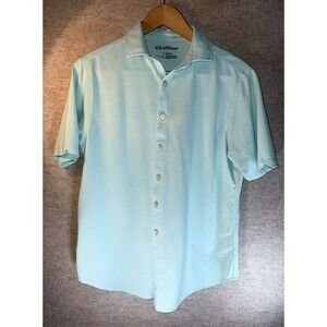 Caribbean Men’s Teal Size LG Short Sleeve Button Up Hawaiian Solid